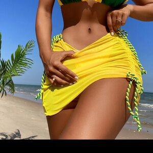 Yellow Drawstring Ruched Beach Skirt